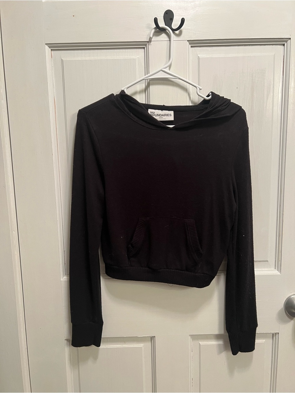 No Boundaries Black Cropped Hoodie with Kangaroo Pocket